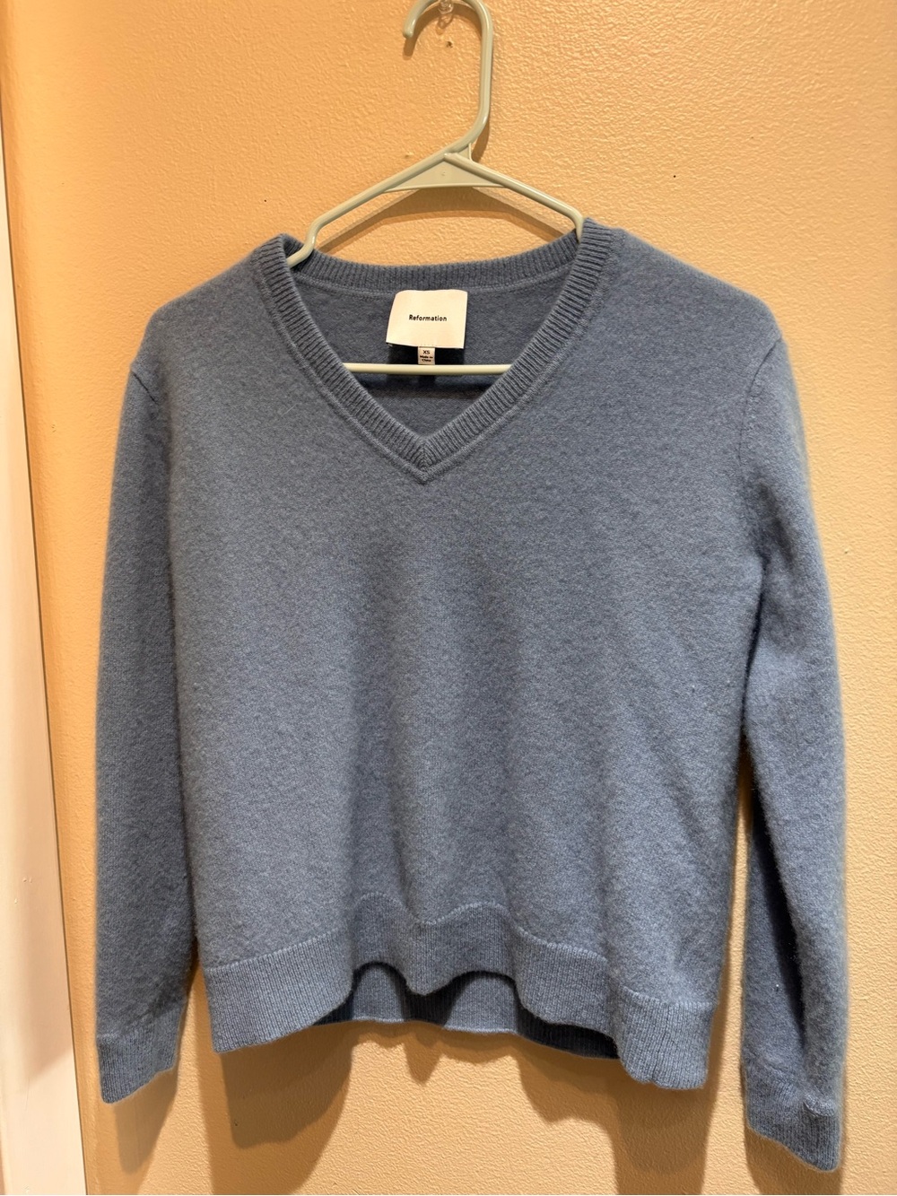 Reformation Dusty Blue V-Neck Cashmere-Blend Sweater